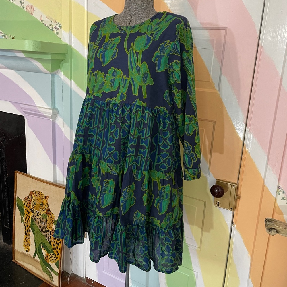 Ro's Garden Rene Tiered Navy Tulip Floral Cotton Anthropologie Dress - Sz M ๐งก๐ - Picture 3 of 14